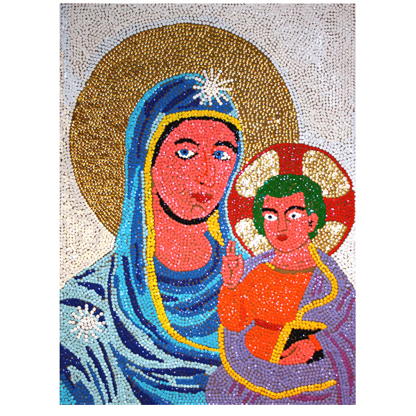 Motherandchild-Thumbtacs (10 000) on board-120x80 cm-2009/2010