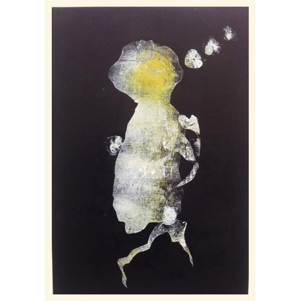 ThinkerBell- Woodcut- monoprint- 2015