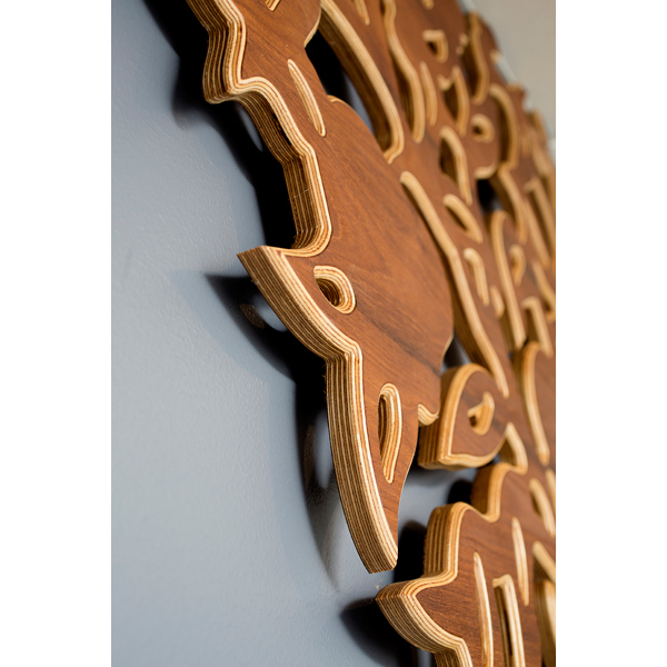 DETAIL Gartnermarken, Bergen Muncipality 2015. CNC-cut plywood in oak, teak, birch- made from drawings. Coloured with wood dye and oiled.