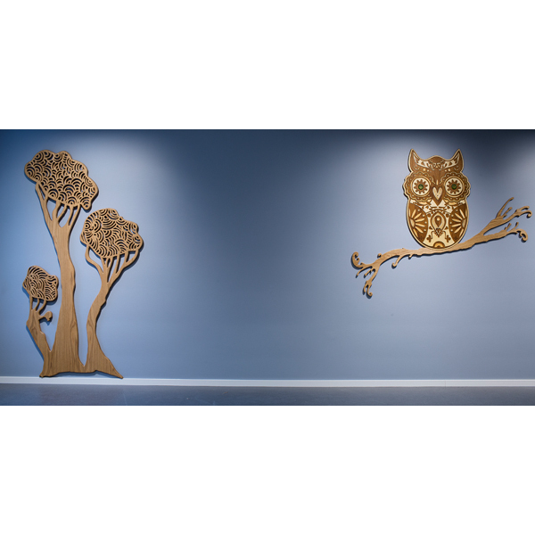 Public Commission Gartnermarken, Bergen Muncipality 2015. CNC-cut plywood in oak, teak, birch- made from drawings. Coloured with wood dye and oiled.