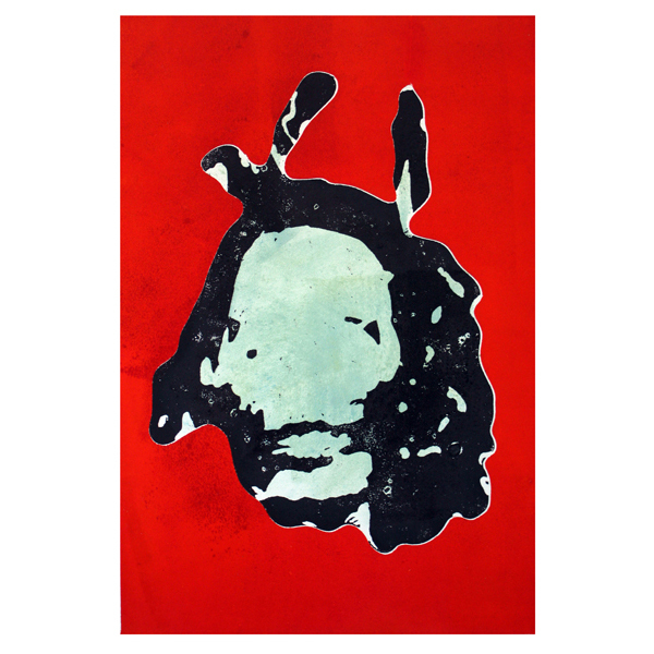 Headhunters1-woodcut-56x76cm-edition of 20-2012. Made of photos of Shrunken heads.
A shrunken head is a cut and specially prepared human head that was originally used for trophies and rituals.
Head Shrinking have only been recorded in the northwestern region of the Amazon rainforest.
The practice of shrinking heads originally had religious significance.
To shrink the head of an enemy was seen as capturing the enemy's spirit and force him to serve the shrimper.
Westerners who visited the Jivaroan-people started buying shrink heads to collect them. Against this background, started a sharp increase in the rate of murder in an attempt to provide collectors and tourists. Guns and pistols were common to exchange for a head. Around 1930 when heads were freely exchanged one could buy a shrunken head for about twenty-five dollars.
Ecuadorian and Peruvian authorities worked together to ban the purchase / sale of heads.