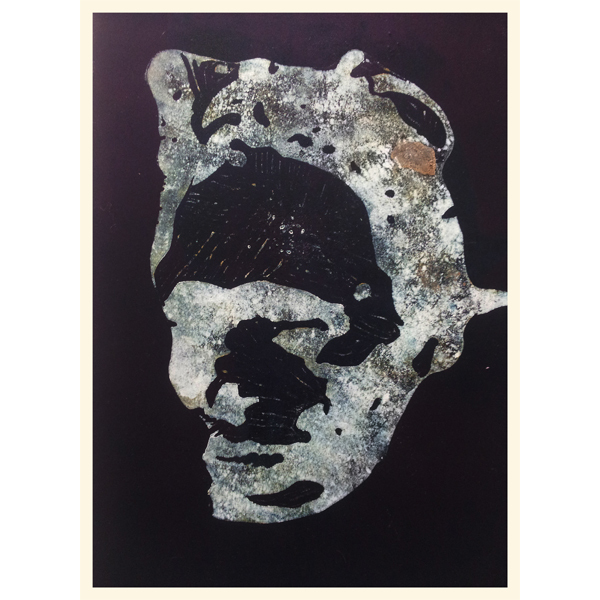 Headhunters, black mono print, woodcut, 2015