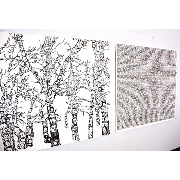 My Eyes are Tired of Looking at the Path. Diptyk, ink on paper- 130x 122 cm (each)- 2013. Drawing of missing persons.