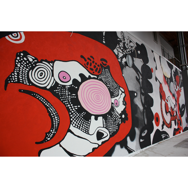 DETAIL 2010 Fantoft station, Bybanen Light Rail. 47 meter wall painting, Bergen, Norway